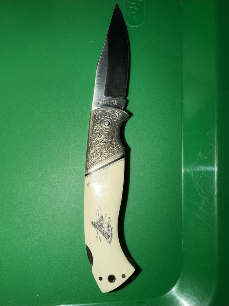 Vintage Sam McDowell Folding Knife Scrimshaw Bone Handle
