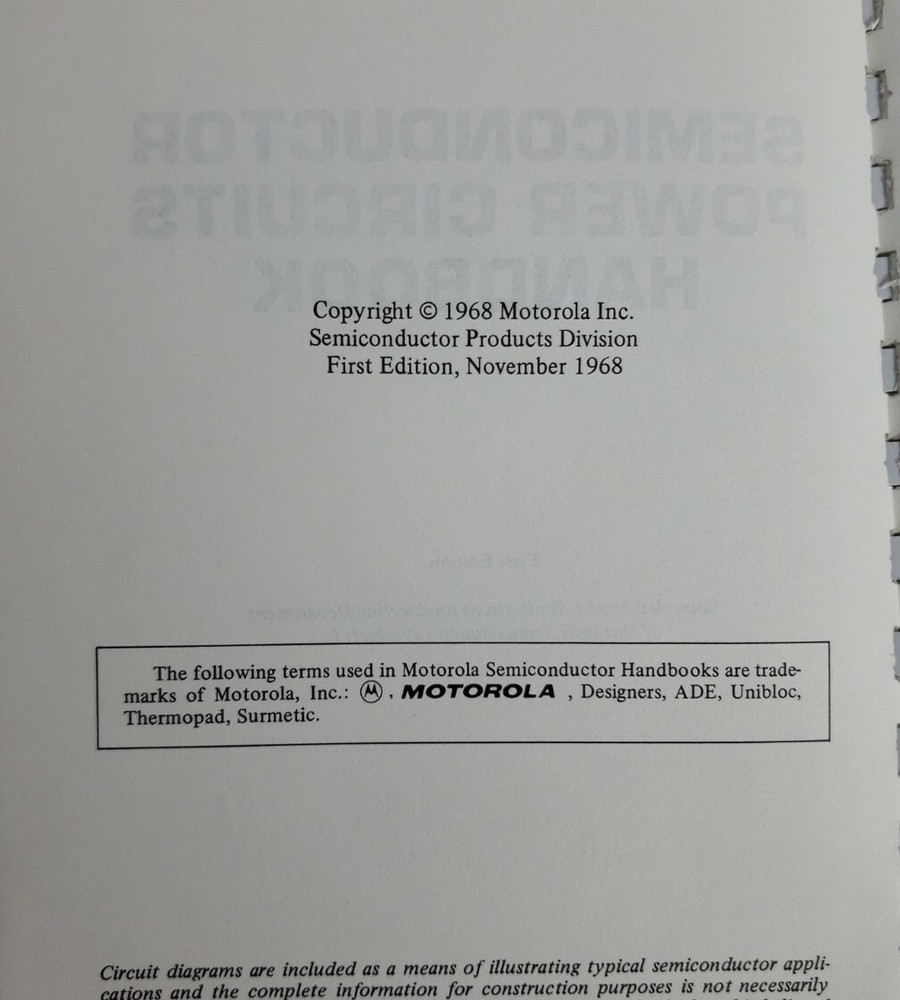 Motorola Semiconductor Power Circuits Handbook Vintage 1968