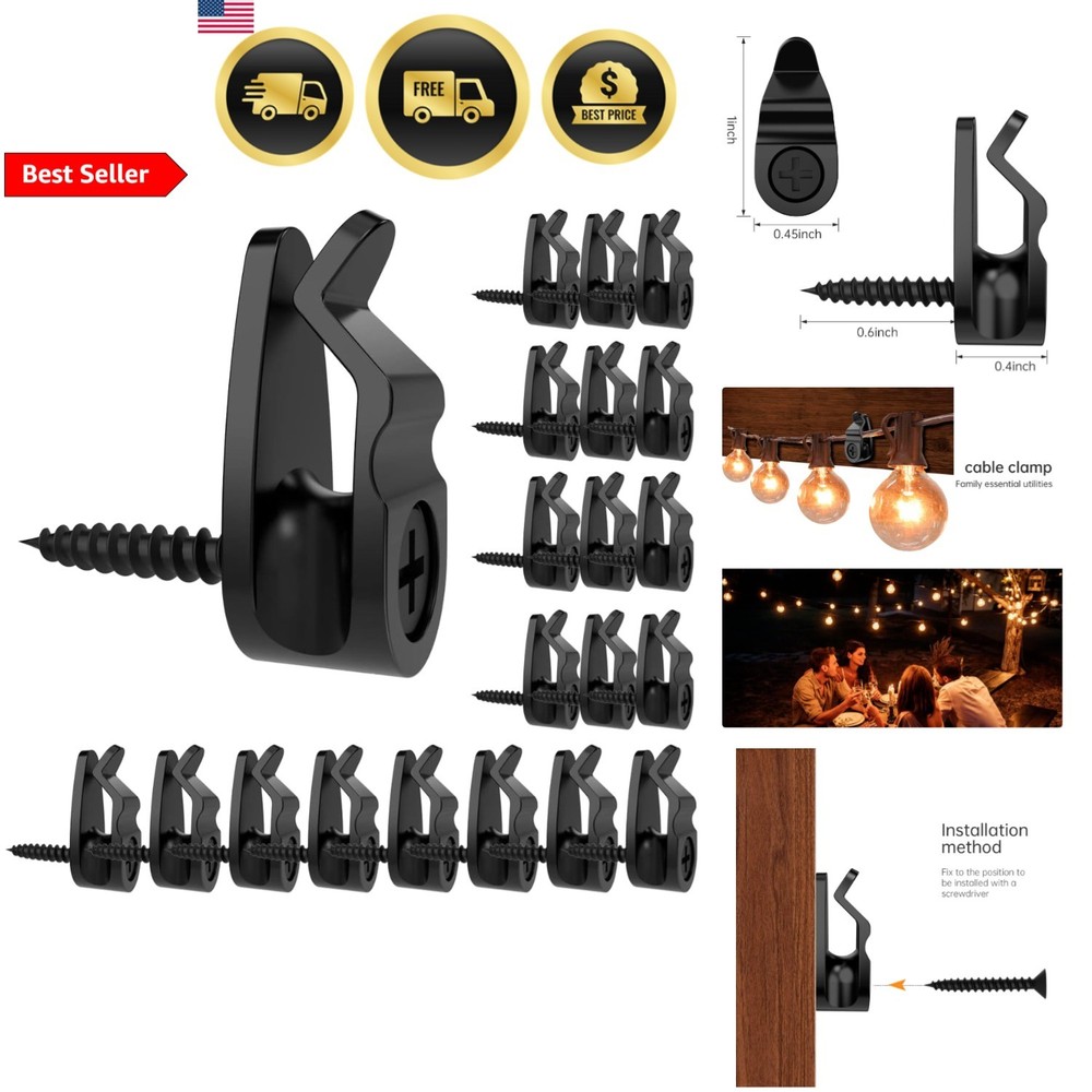 String Light Hooks Small Black 50 Pack Wall Mount Fairy Light Clips Rustproof