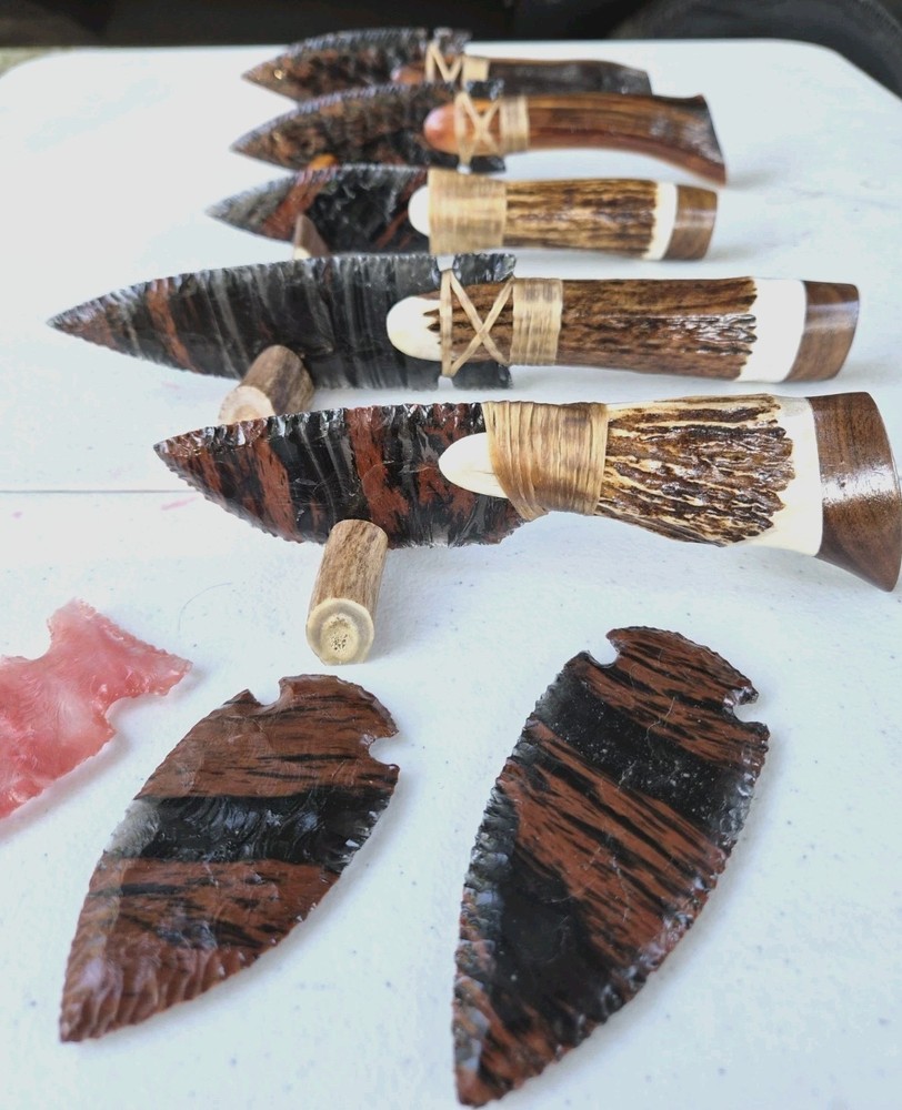 Triple Flow Obsidian Knifes, Flint Knapping, ENTIRE COLLECTION !