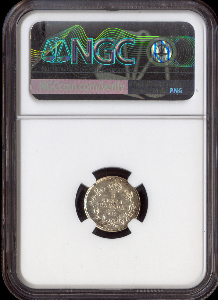 1919 Canada 5 Cents Silver 5C NGC MS61 - Quality