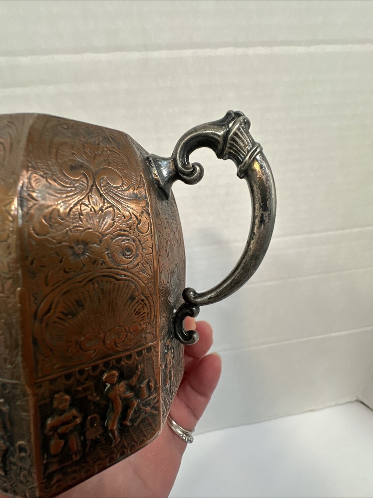 EG Webster & Son's Silver Plated & Copper Creamer Antique 4.25”