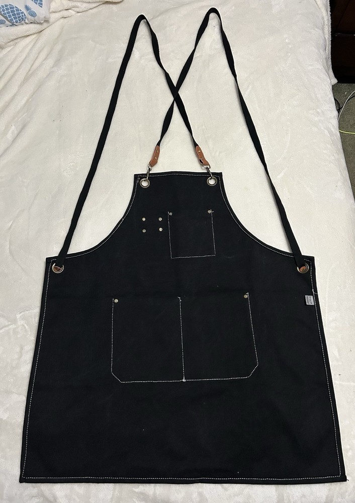 Handmade Black Utility Daddy Tool Kit Apron with Pockets and Adjustable Straps