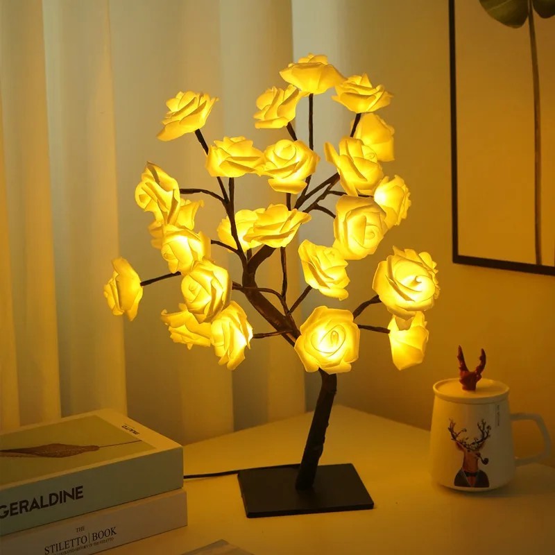 LED Rose Tree Table Lamp | USB & Powered Night Light | Home & Gift Decor