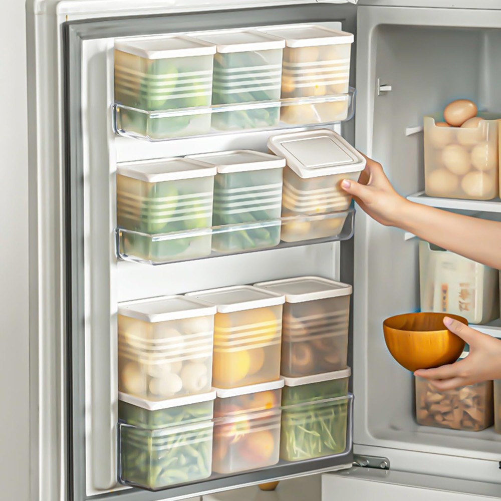 3 Pack Refrigerator Organizer Box with Lid, Plastic Refrigerator Side Door St...