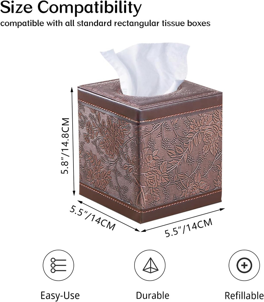 Leather Tissue Box Cover Square,Upgrade 99% Compatible Large Size,Cube Tissue Bo