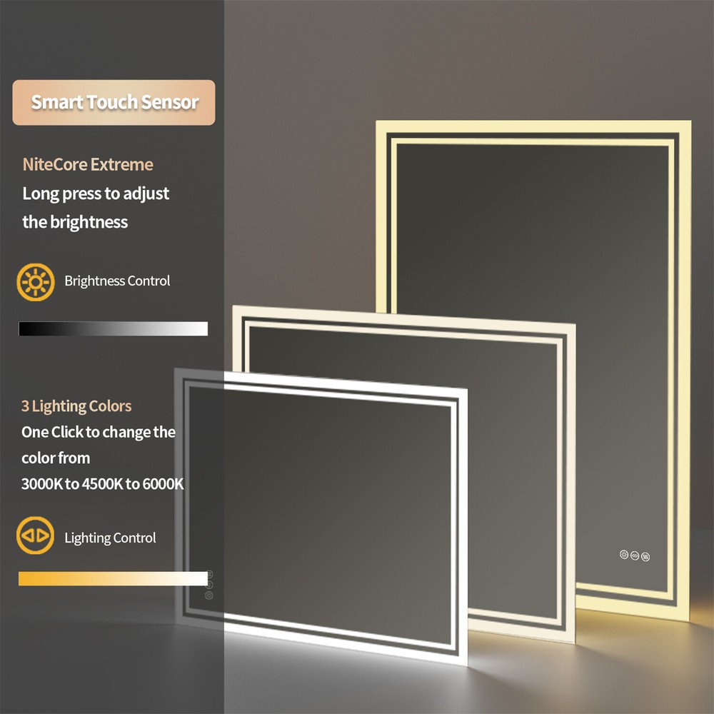 LED Bathroom Mirror Smart Touch Antifog Wall Vanity Mirror Waterproof Dimmable