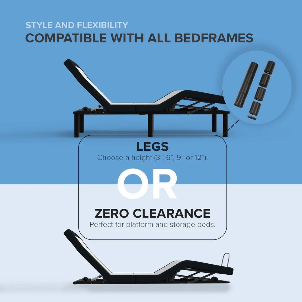 Split Queen Massaging Zero Clearance Adjustable Bed Base