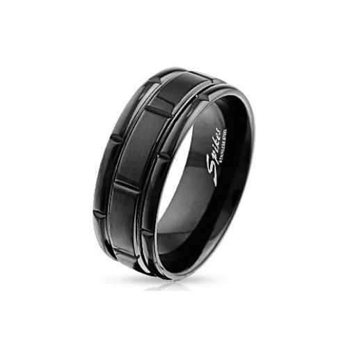 Mens Solid Titanium Black Plate Waffle Ring Original Convenient New