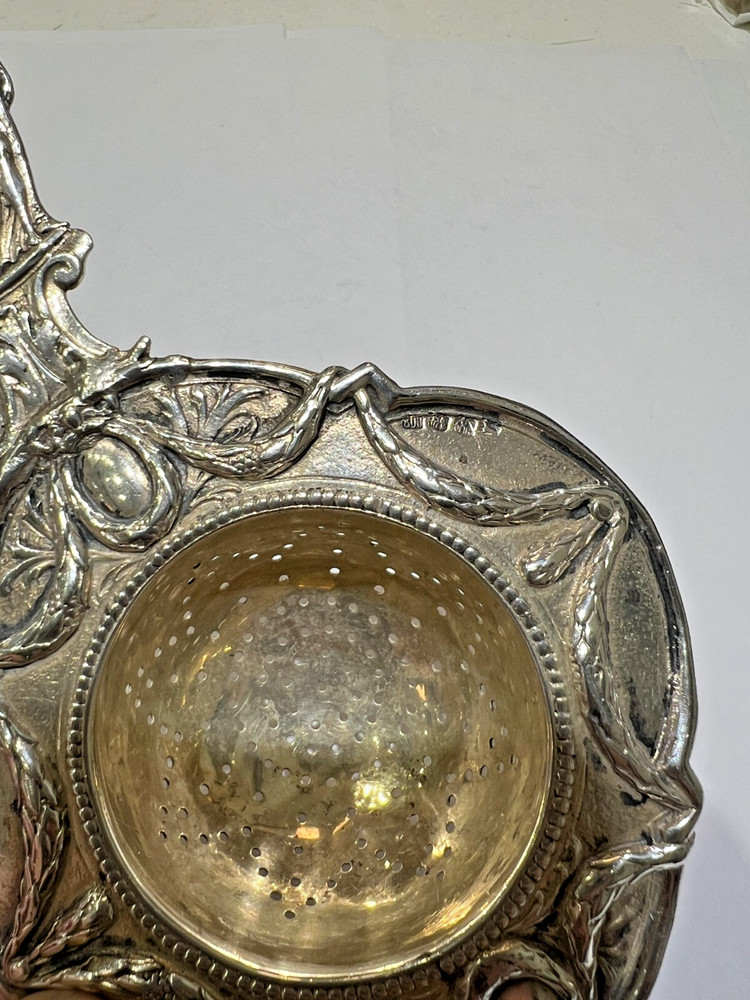 Antique Belle Epoque Silver Tea Strainer 800 Silver Hallmarked on front