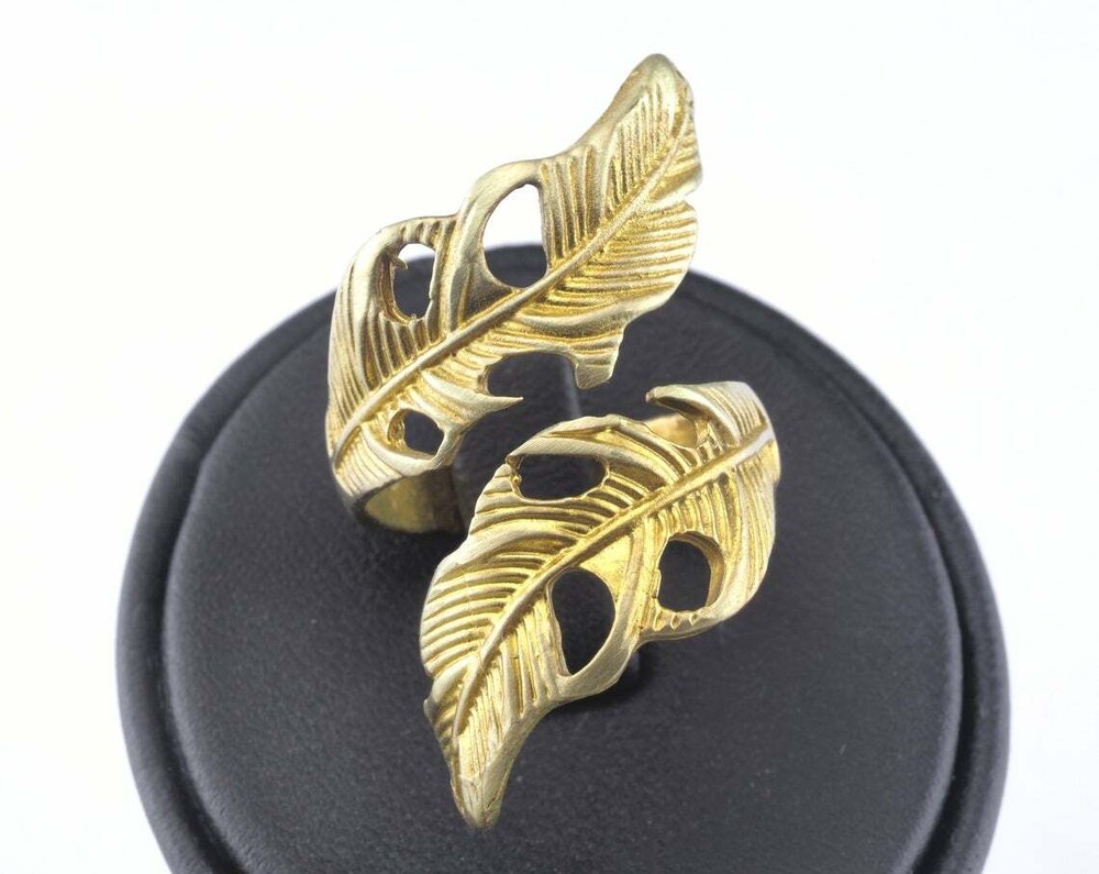 Ring Leaf Adjustable Ring Raw brass Wrap Nature Leaves Statement Ring