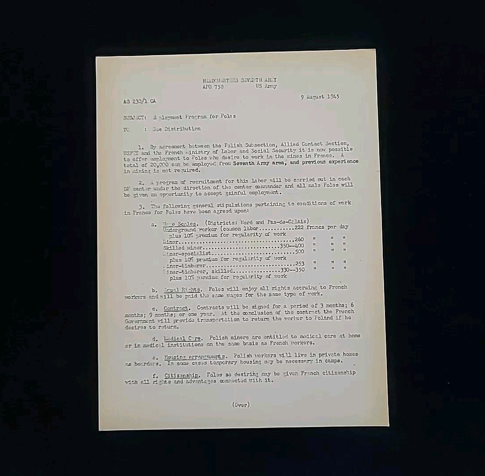 1945 Germany WWII US Army War Military Document Work Programs for Polish Poland