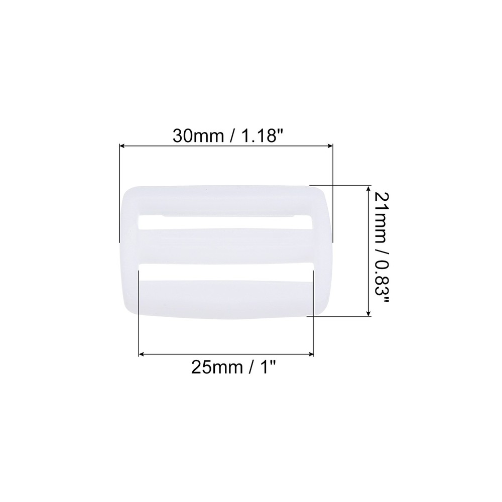 1 Inch Tri-Glide Slide Buckles, 50 Pack Webbing Strap Fastener, Bright White