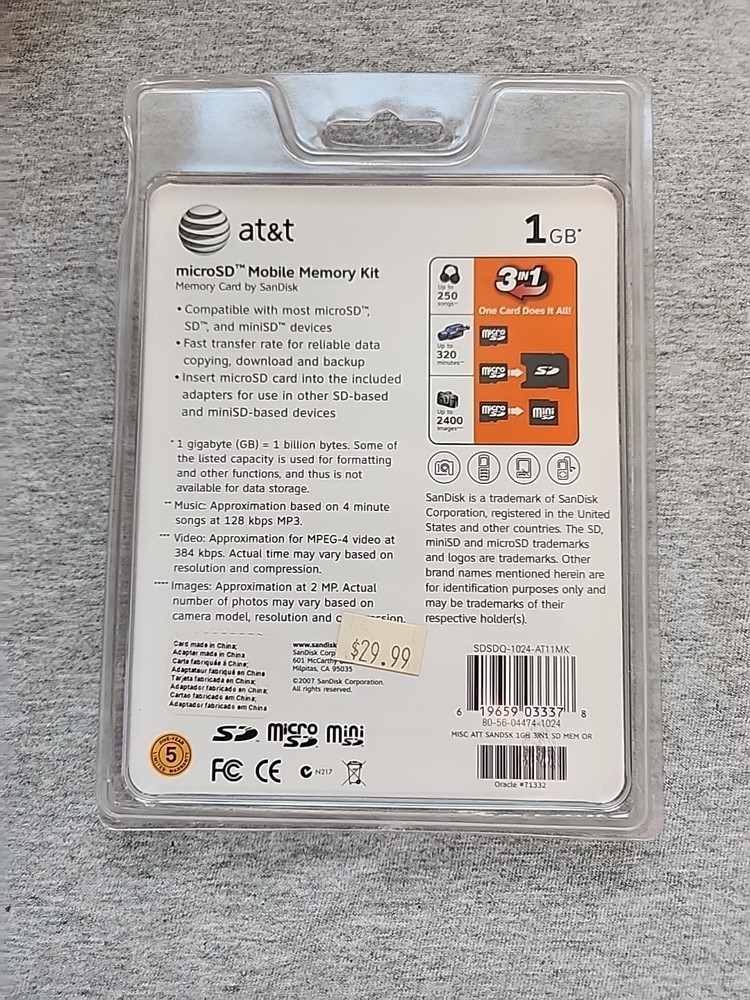 AT&T Universal SanDisk microSD Mobile Memory Kit 1 GB - Sealed