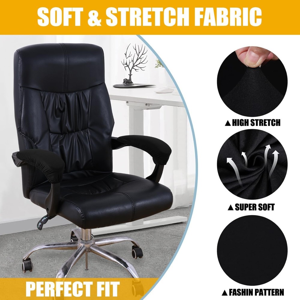Smiry Stretch Printed Office Chair Armrest Covers, Black