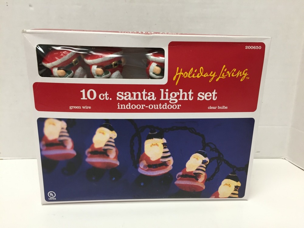 Santa String Lights Christmas Novelty Tree Plastic Blow Mold 10 Count