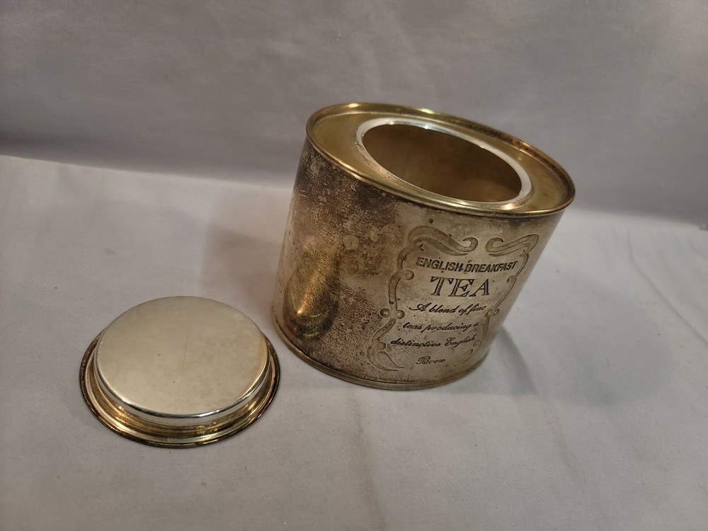 English Breakfast Tea Tin Container Silver Plated