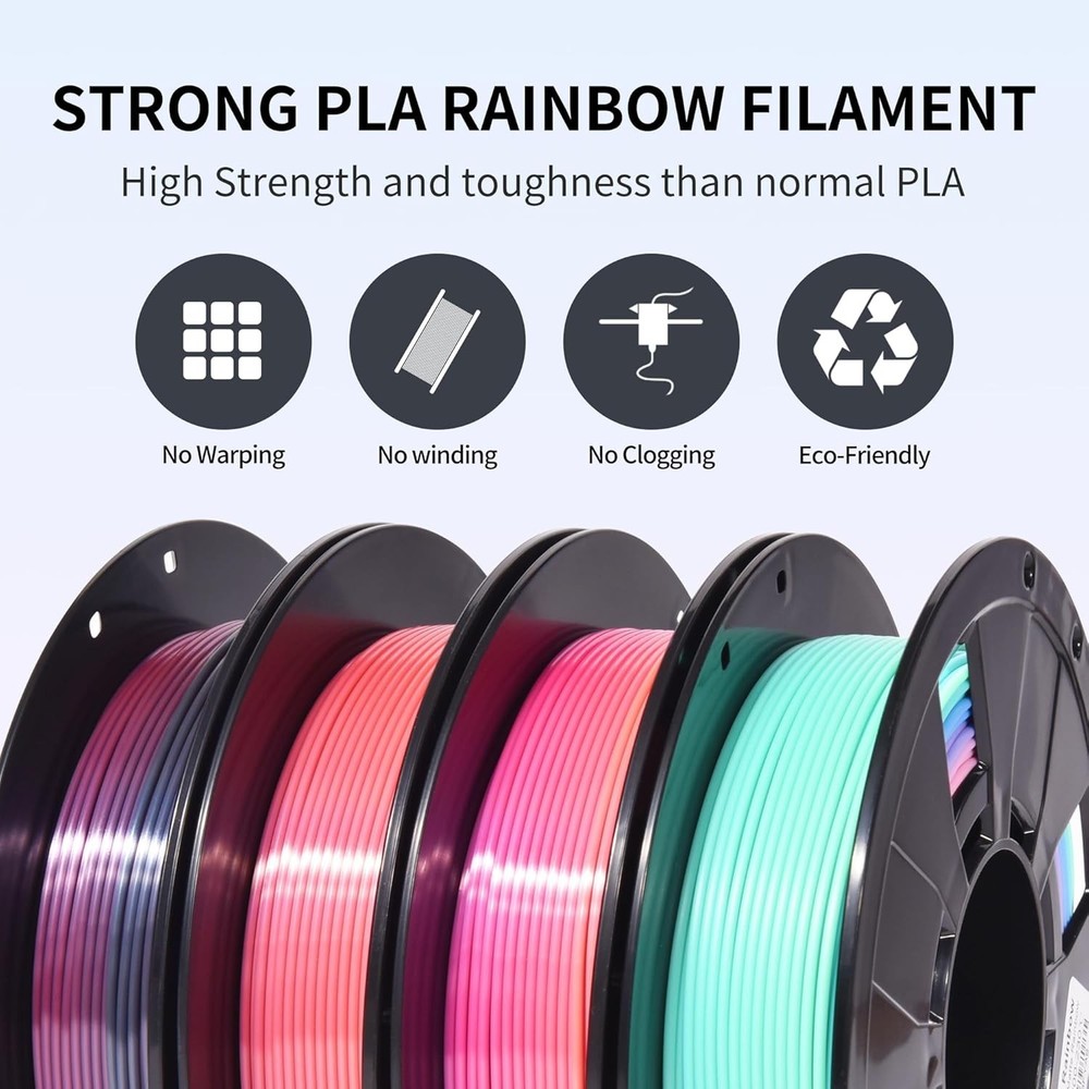 Shiny Rainbow PLA 3D Printer Filament Bundle - 4 Pack, 1.75mm, 200g Each