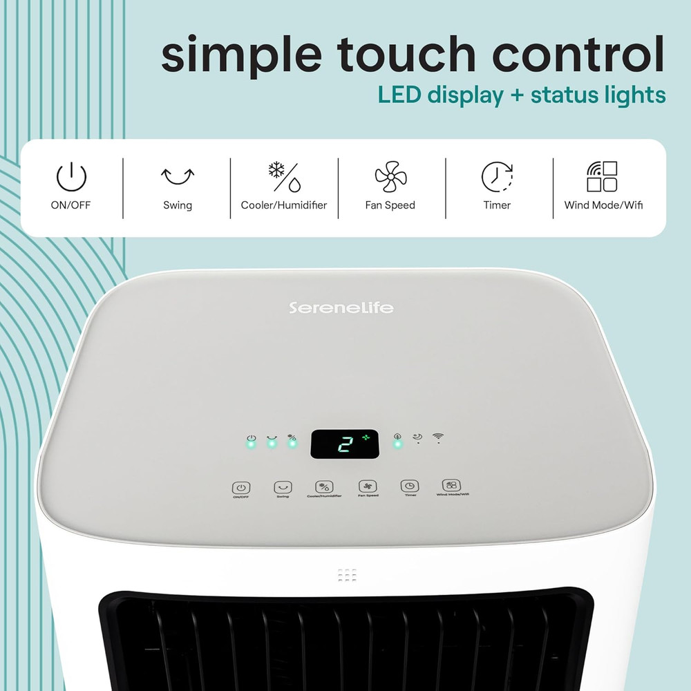 Portable Swamp Cooler Air Conditioner - 2500 CFM Airflow, 8 Gallon Water Tank Po