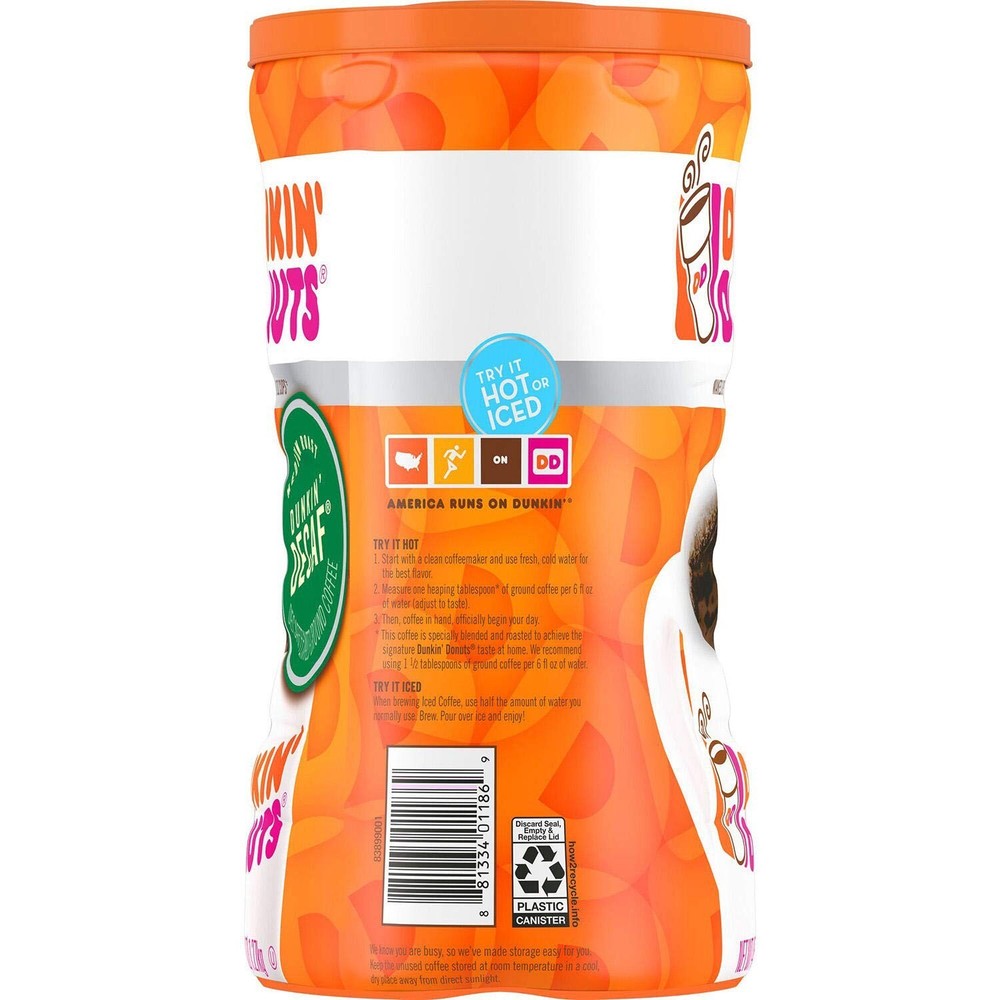 Dunkin' Donuts Decaffeinated Ground Coffee, Medium Roast (45 Oz.)