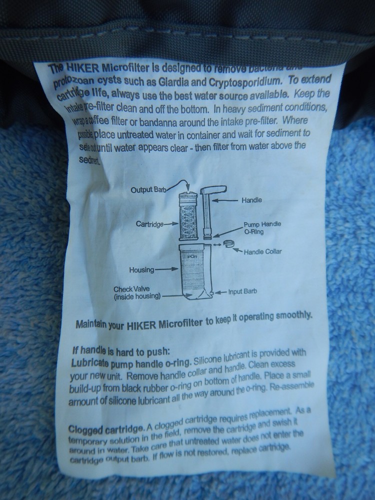 Pur Hiker Microfilter Water Filter Backpacking w/ Storage Bag, Bottle Never Used