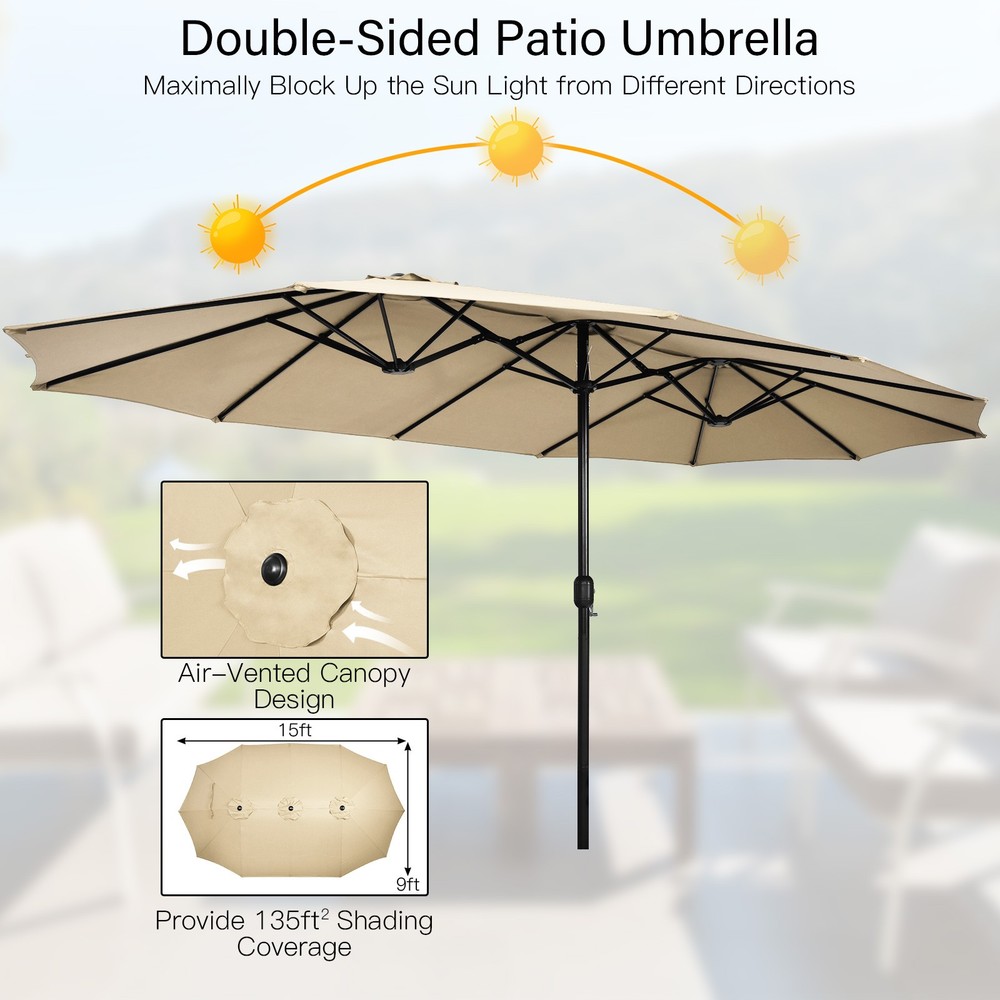 11 PCS Patio Wicker Dining Set w/Double-Sided Outdoor Umbrella 8 Stackable