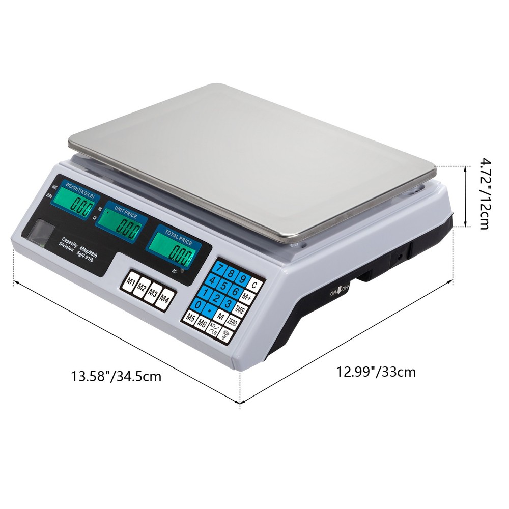 40kg/5g Digital Price Computing Scale for Vegetable US Plug backlit LCD display
