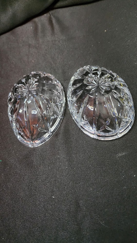 Crystal Egg Candy Dish Trinket Heavy Weight Covered 2 Pc Gift Decor