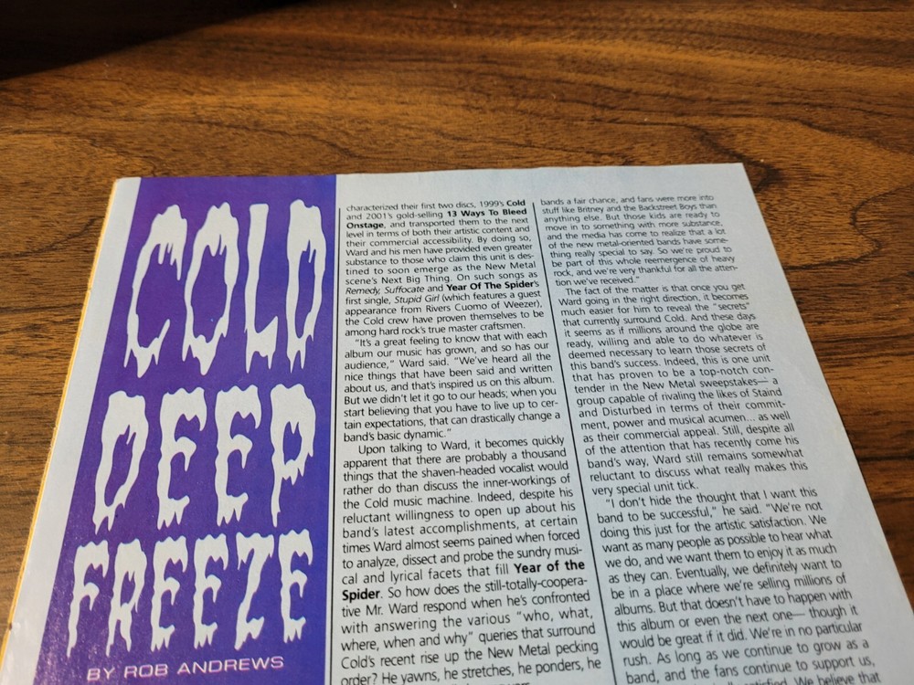 Cold "Deep Freeze" Hit Parader Magazine Article