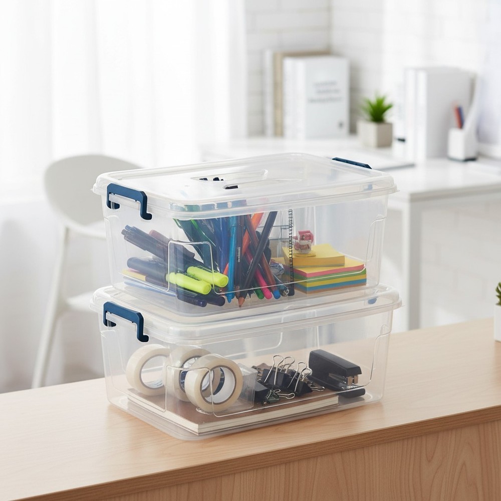 Durable 16 Quart Plastic Storage Bins with Lids - Space-Saving Design - 2 Pack