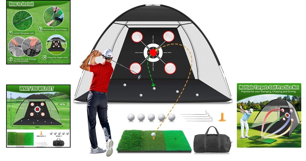 Compact Golf Net with Practice Mat (10x7FT) - Simplify Your Backyard Practice