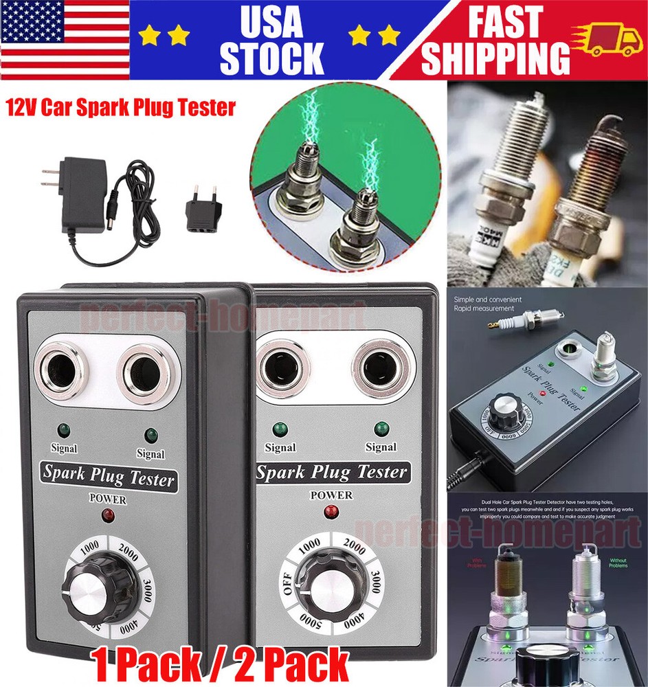 Spark Plug Tester Dual Hole Diagnostic Tool 12V Gasoline Car Ignition Analyzer