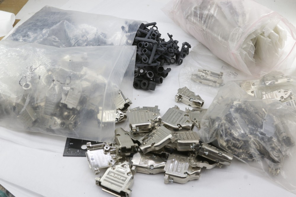 (~100) Assorted AMP D-shape Connector Shells w/Hoods and Gaskets - MOST NEW