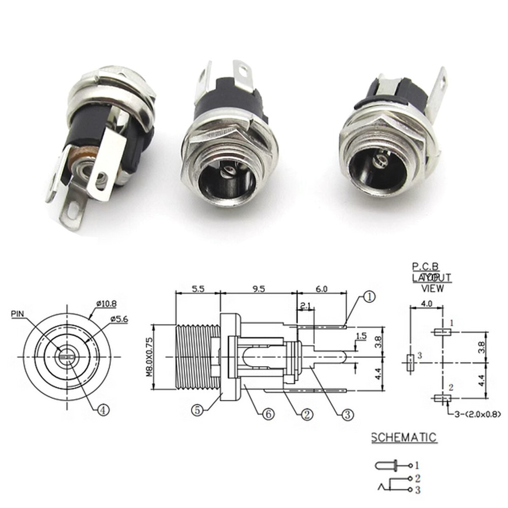 10pcs DC Jack Female Socket Panel Mount Connectors 5.5 x 2.1mm 5.5/2.1