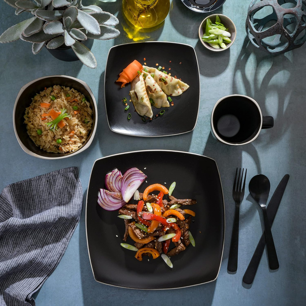 Soho Lounge Dinnerware Set, Service for 4 (16Pcs), Matte Black