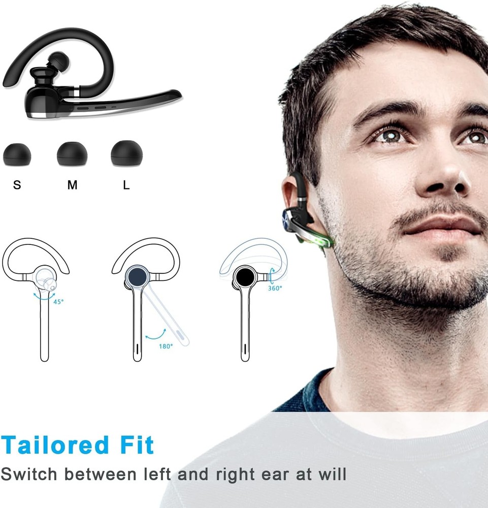 HEIBAS Bluetooth Headset, Wireless Bluetooth Earpiece with 500mAh Charging Case