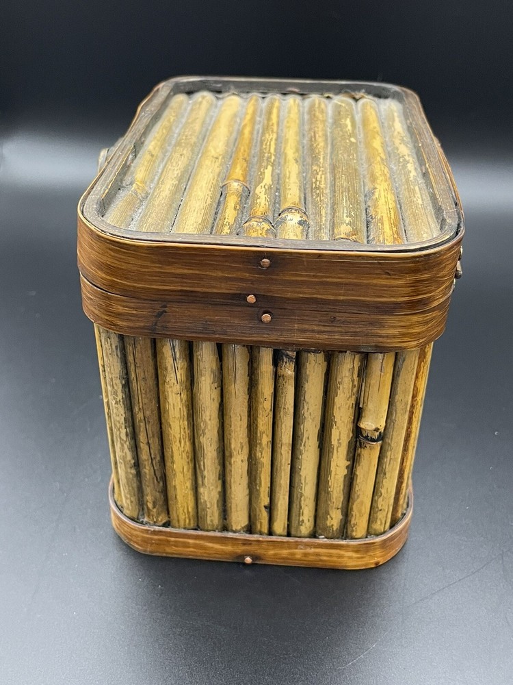 Bamboo wood box crate latching lid Home decor Storage