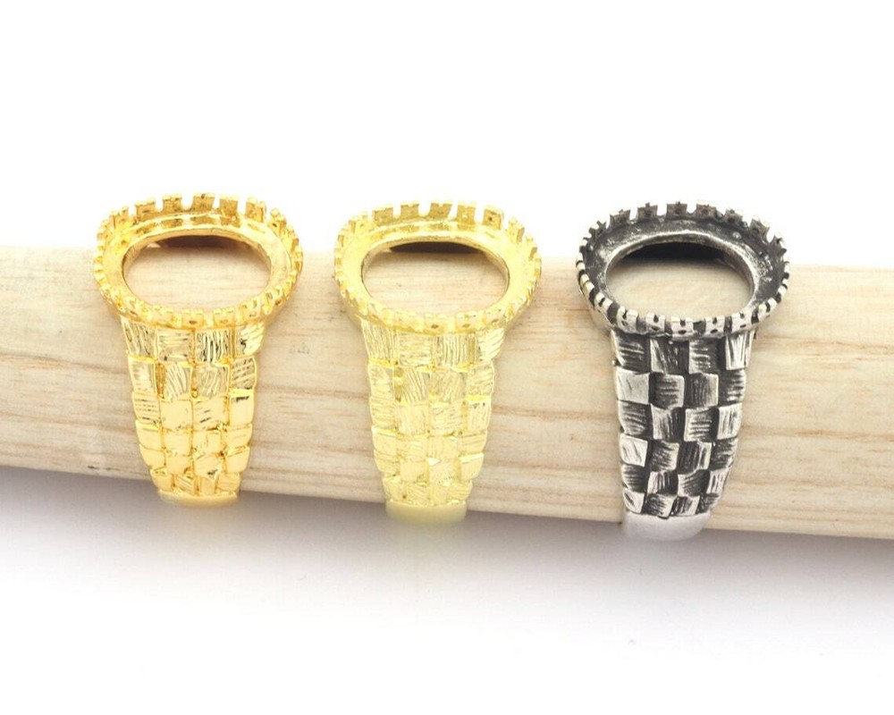Basket Weave Patterned Blank Signet Ring Adjustable-Raw brass-silver-gold 4692