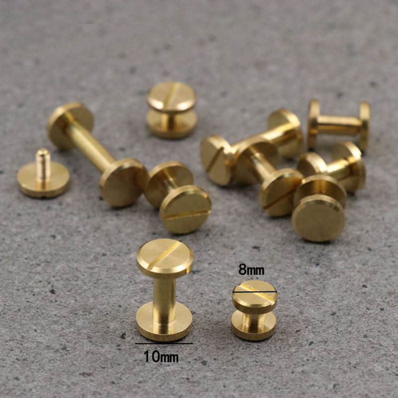4-20mm Flat Belt Screw Leather Craft Chicago Nail Brass Solid Rivets Stud Head