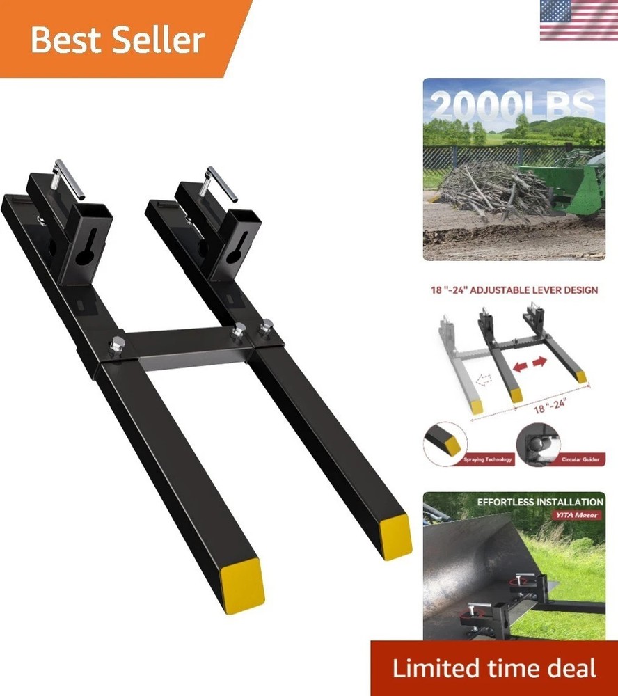 43" Heavy Duty Pallet Forks with Adjustable Stabilizer Bar - 2000lbs Capacity