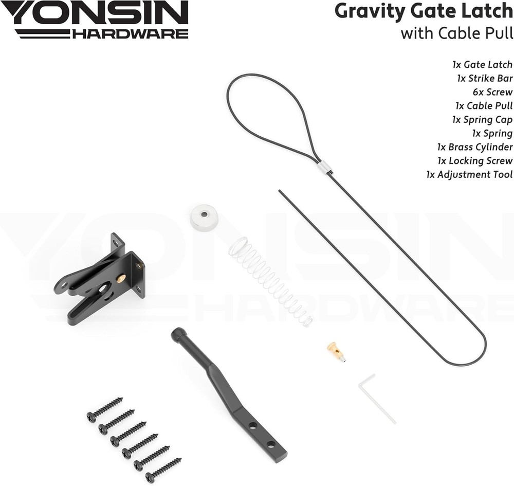 Self Locking Fence Gate Latch w/ Spring Cable Pull Heavy Duty Gate Latch Hardwar