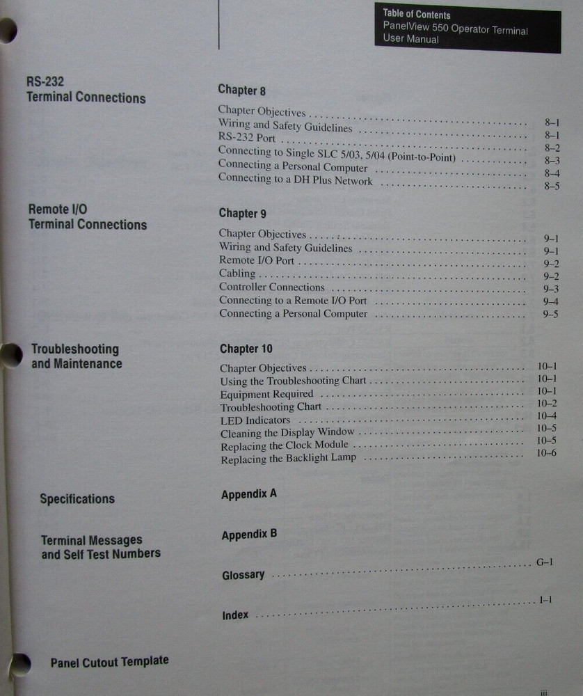 Allen Bradley PanelView 550 Operator Terminals User Manual 1994
