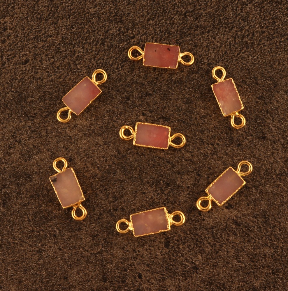 Dainty Bar Shape Pink Opal Gold Plated DIY Making Bracelet Connectors Lot 7 Pcs