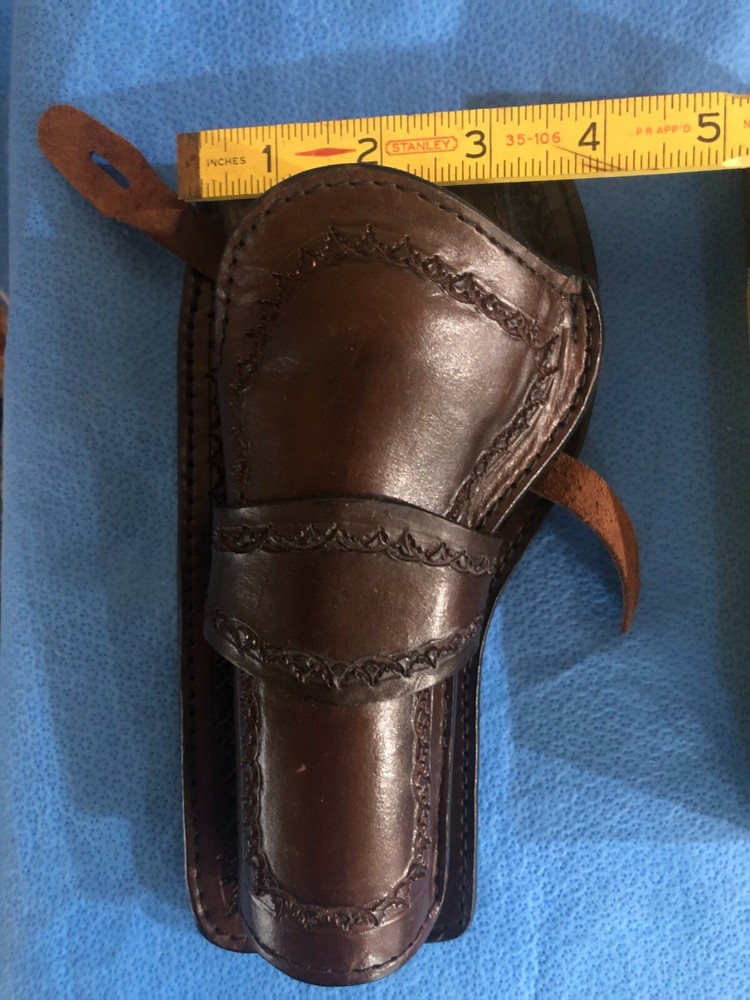 3D Brown Hand Tooled Border Design Leather Left & Right Hand Holster Set