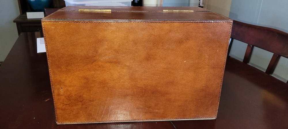 Antique Leather Bound Desk Organizer With Buckle Lock