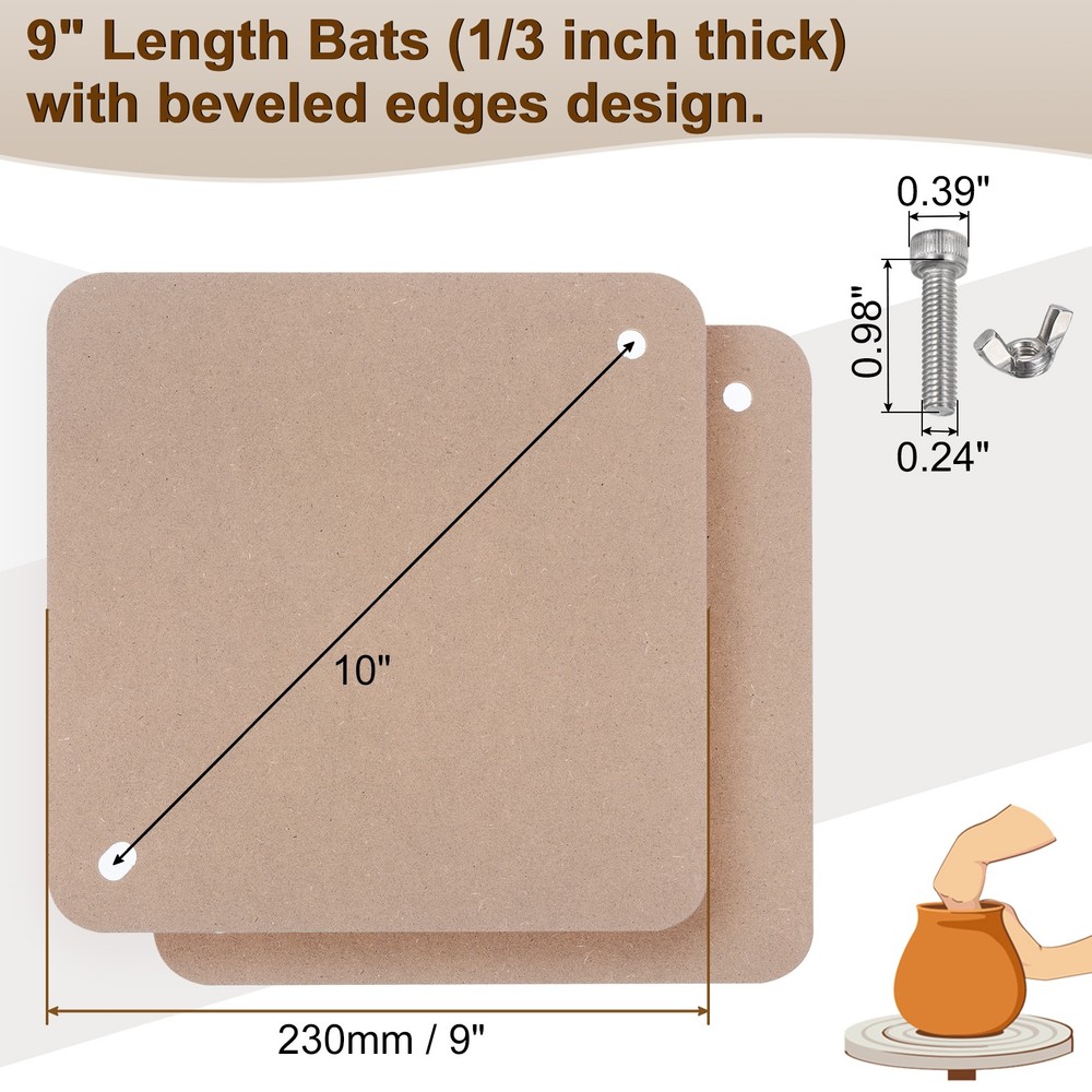 3 Pack 9" Pottery Wheel Bat, 1/3"Thick Square