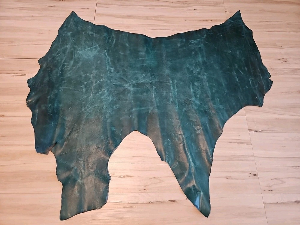 3-4oz VINTAGE PULL-UP DARK TURQUOISE TEAL DISTRESSED LEATHER HIDE SHEET,PANEL