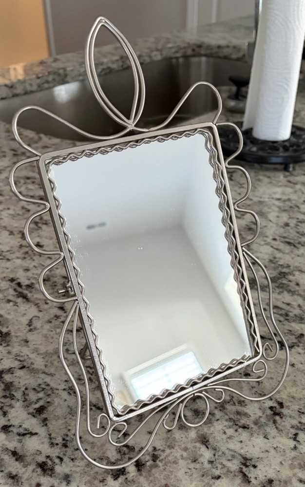 Beautiful Vintage 1999 Ikea Silver Scroll Vanity Desk Mirror