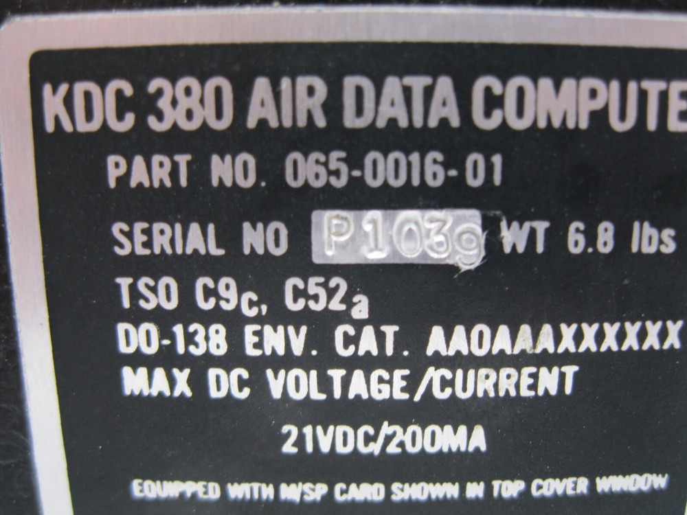 BENDIX KING KDC 380 AIR DATA COMPUTER PN: 065-0016-01 ***KNOWN INOP