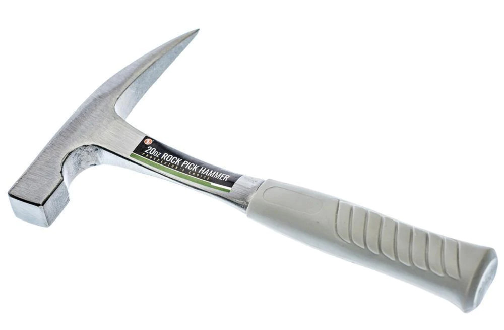 11" Rock Pick Hammer, Rubberized Handle, with Plastic Tip Cover, Overall weight